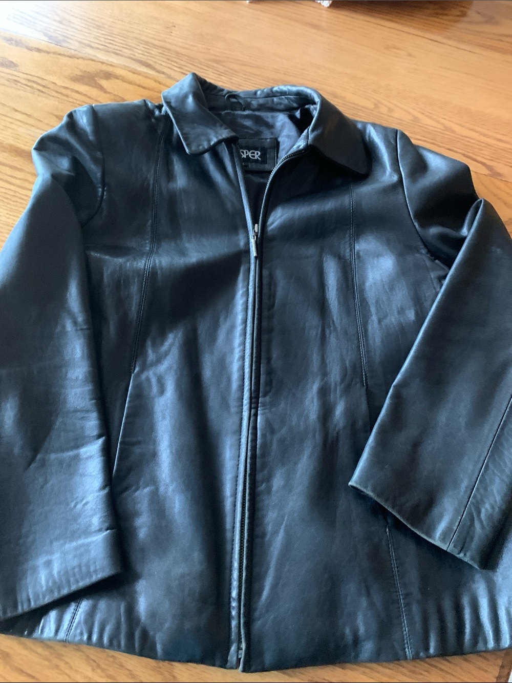 Kasper Black Leather Bomber Jacket